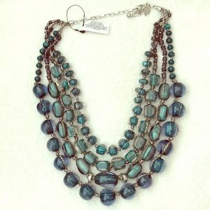 Chico’s Blue Bead Multi-Strand Silvertone Necklace